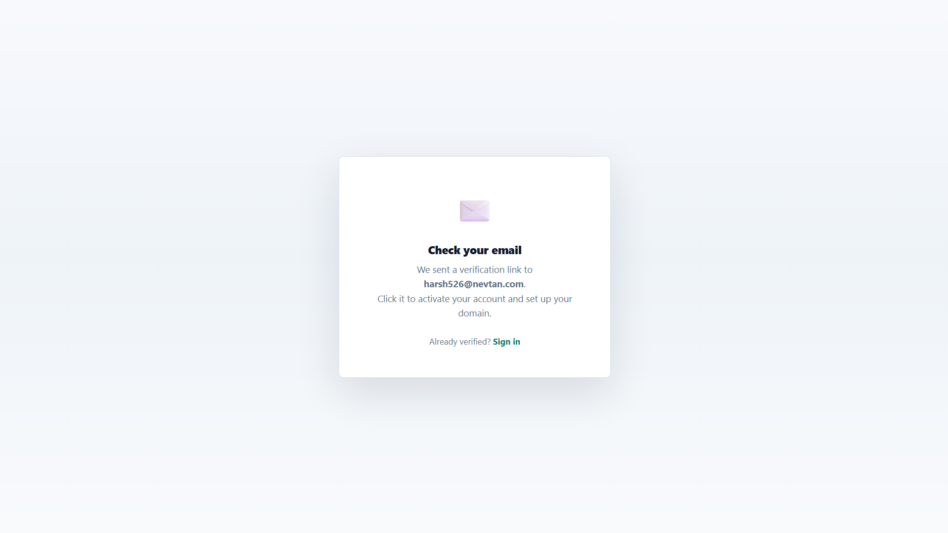 Check your email screen shown after signing up
